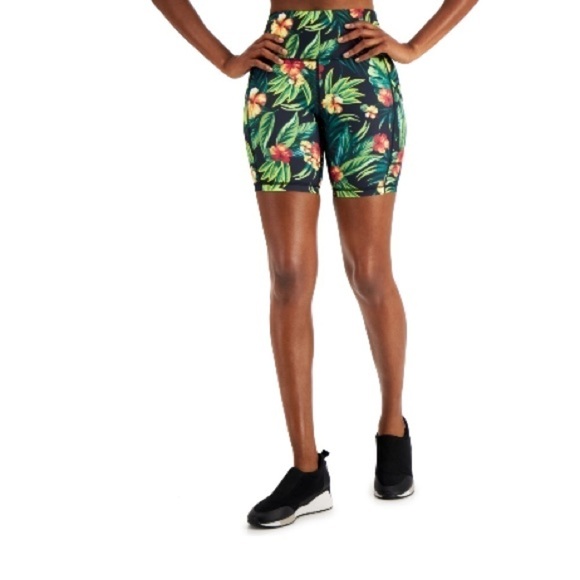 ID Ideology Compression 7" Bike Shorts Women's True Black Tropical Print - Picture 4 of 14